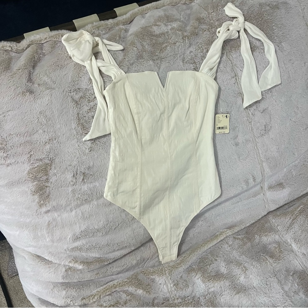 Free People White Lola Bodysuit